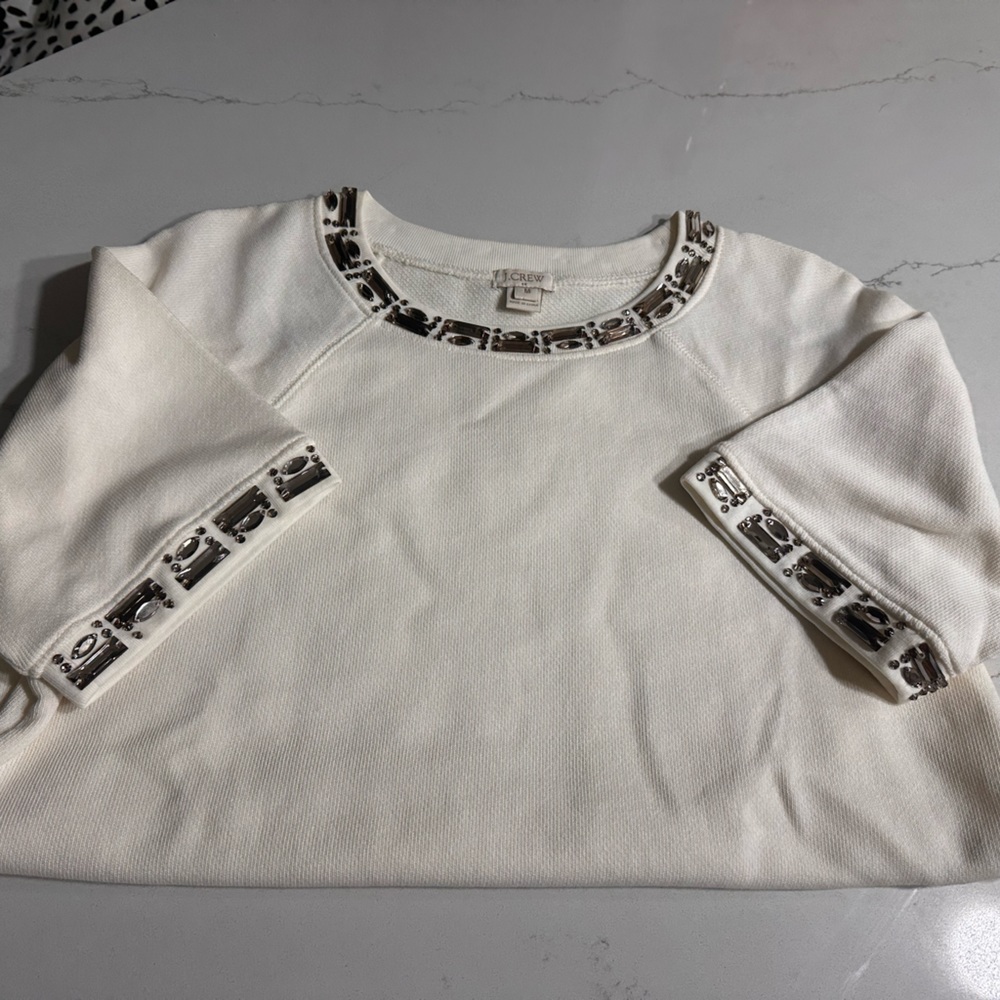 J crew cream T-shirt with jewels